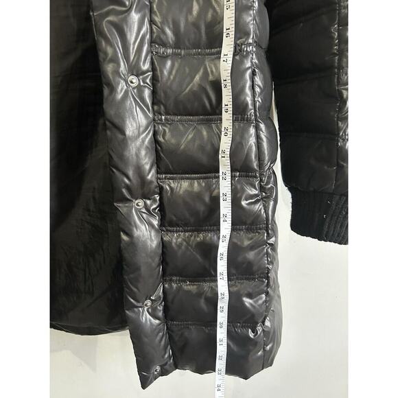 Moda international Puffer Jacket Black Women’s Size Small Long Winter Coat Shiny - Picture 7 of 15